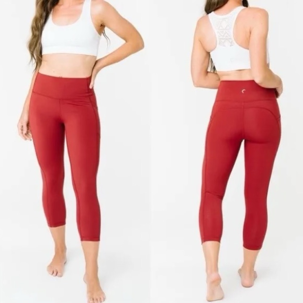 Zyia Active Brilliant High Rise‎ Crop Leggings Burnt Red Size 2